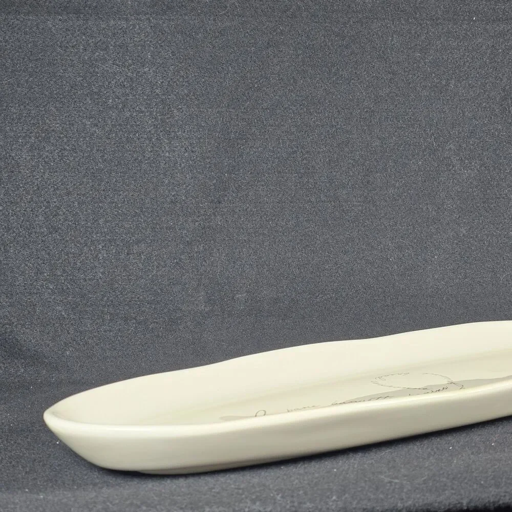 Chefs French Farmhouse Oval Bread Baguette Platter Plate Tray Minimalist Script